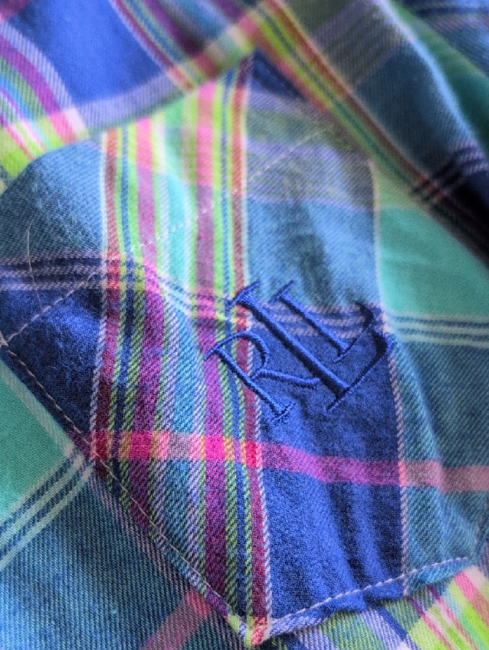 Lauren Ralph Lauren Blue Green Plaid Button-Up Nightgown - Picture 3 of 13